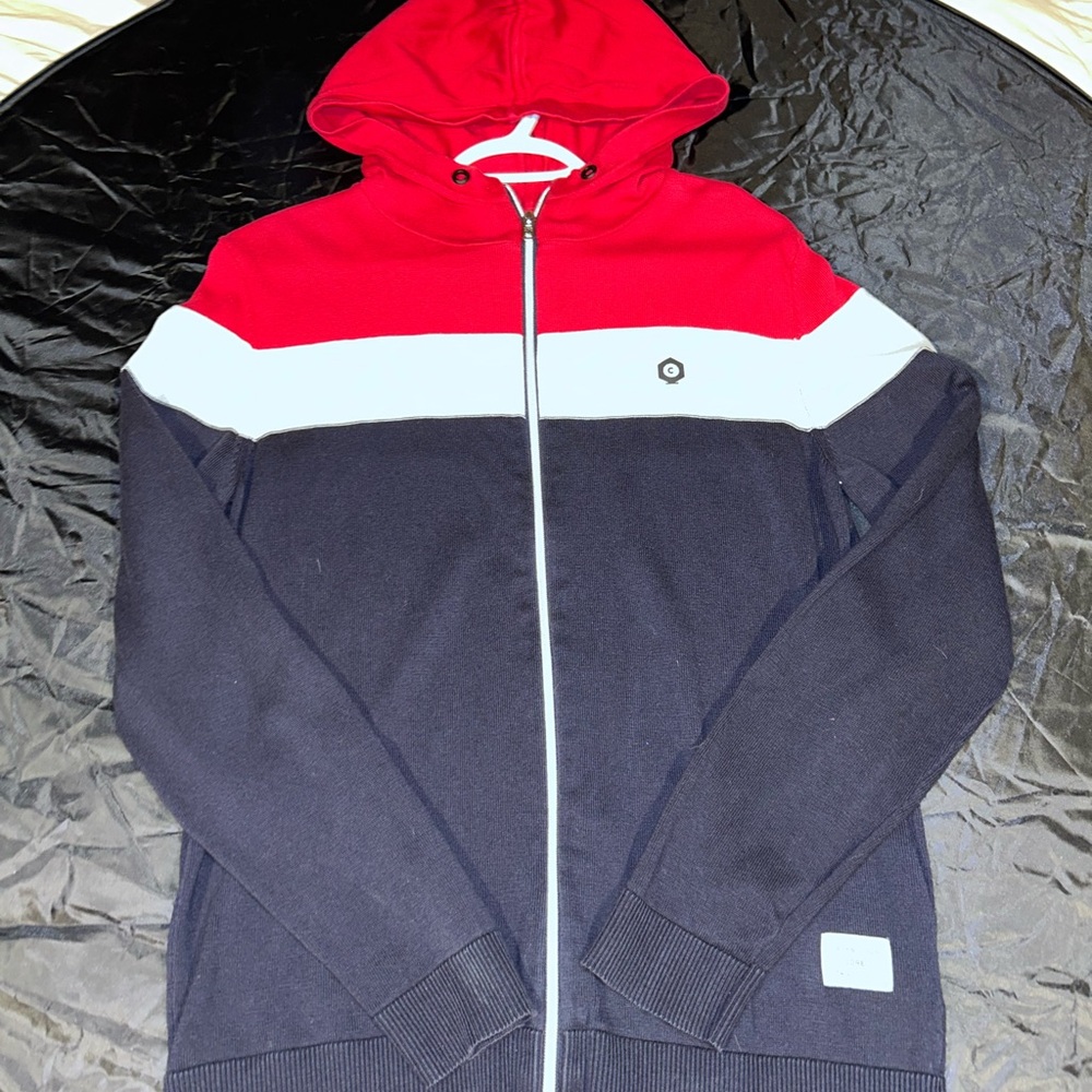 Jack & Jones Red, White, and marine blue Zip-Up Sweater